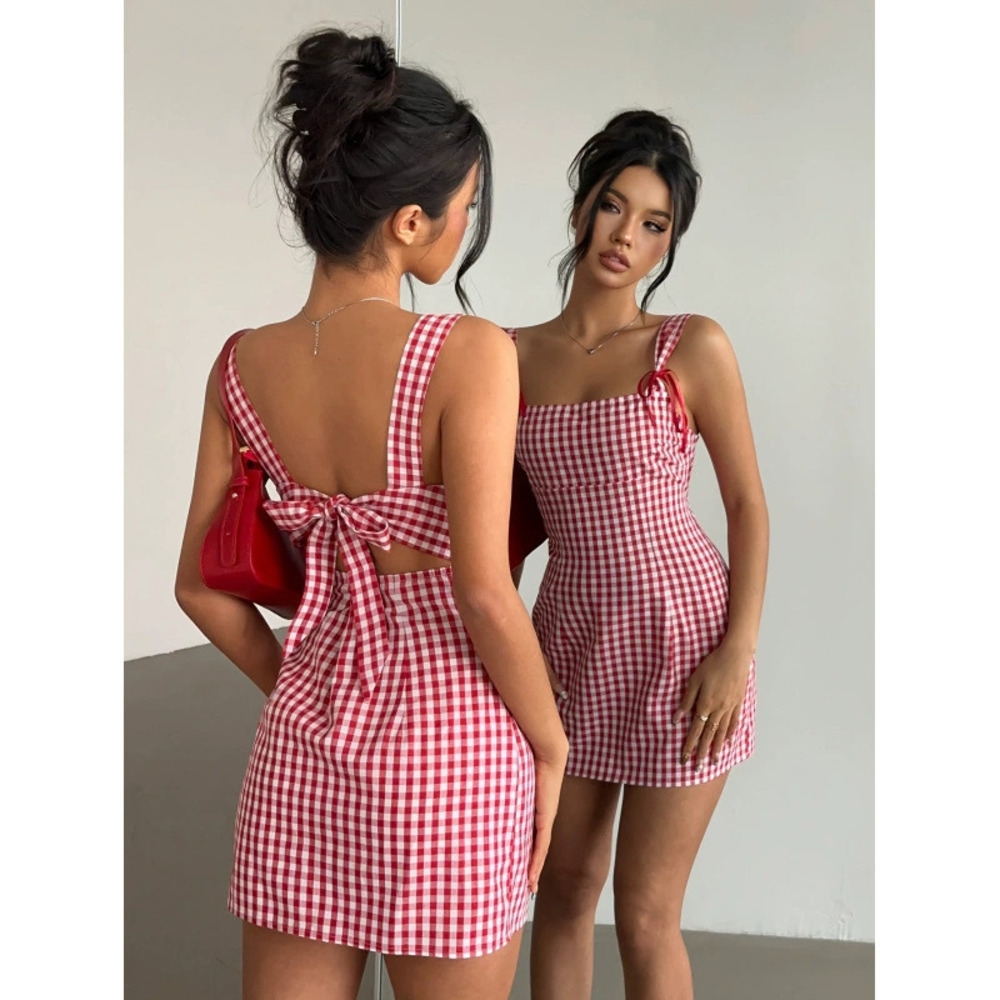 ZARA Womens Spring Summer Fashion Plaid Mini Strappy Dress